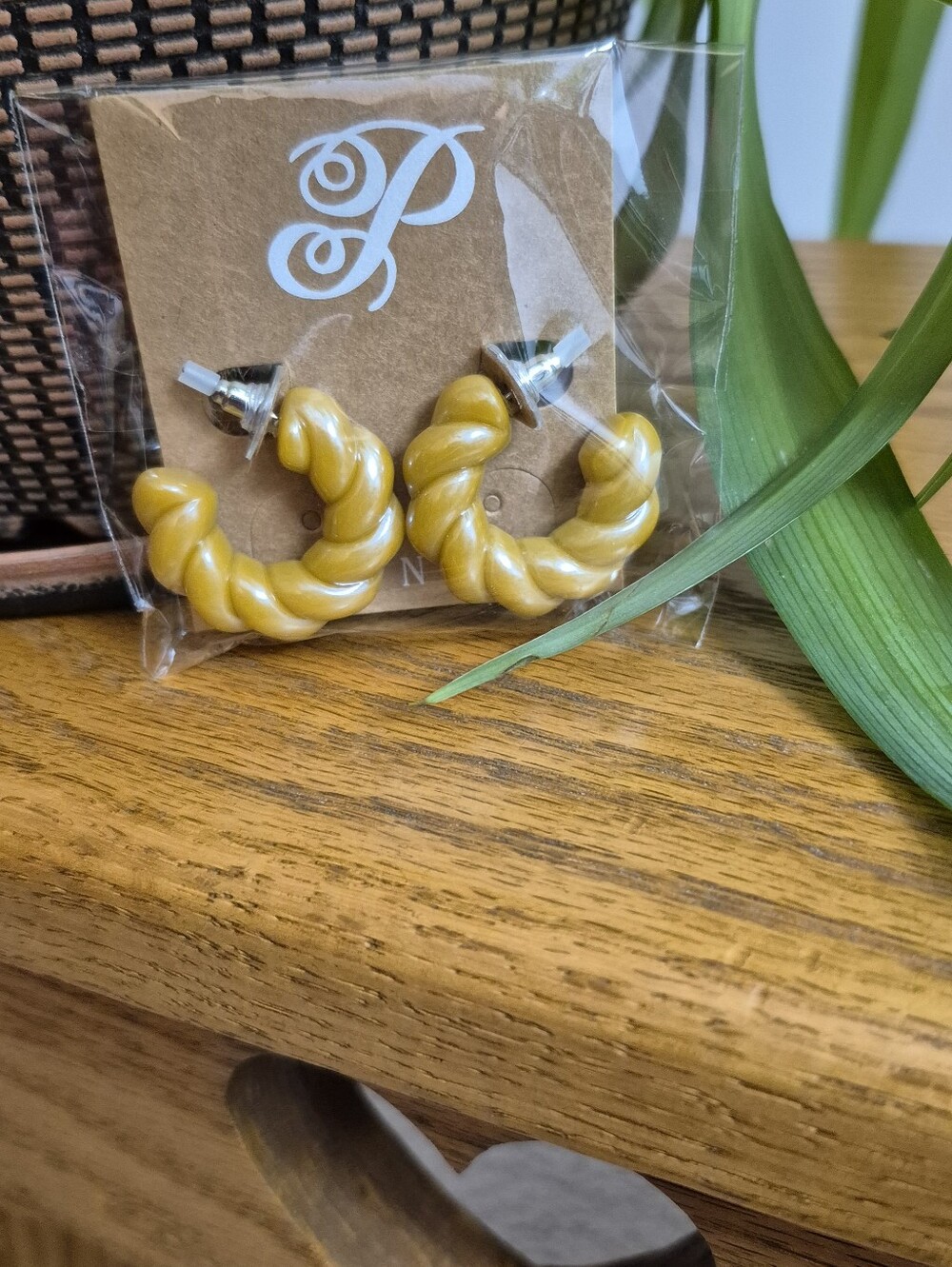Plunder Twisted Hoop Earrings in Mustard Yellow. NEW